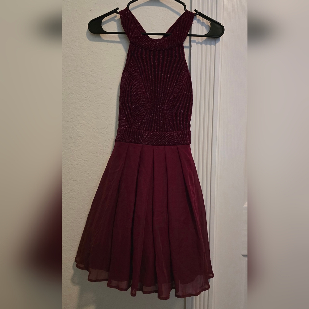 Trixxi Red Sleeveless Halter Fit and Flare Dress